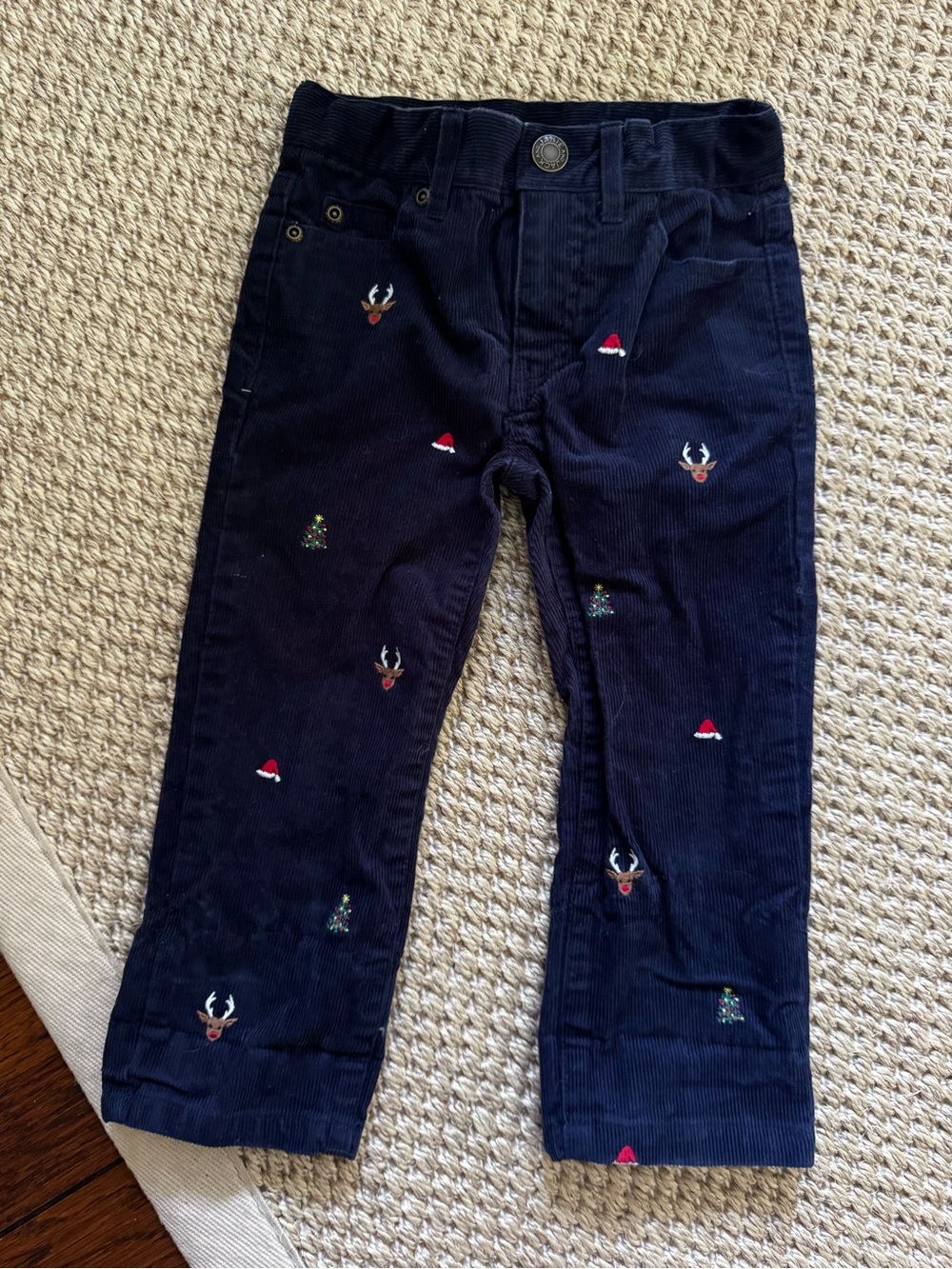 Janie and Jack Navy Boys Corduroy Pants with Holiday Embroidery